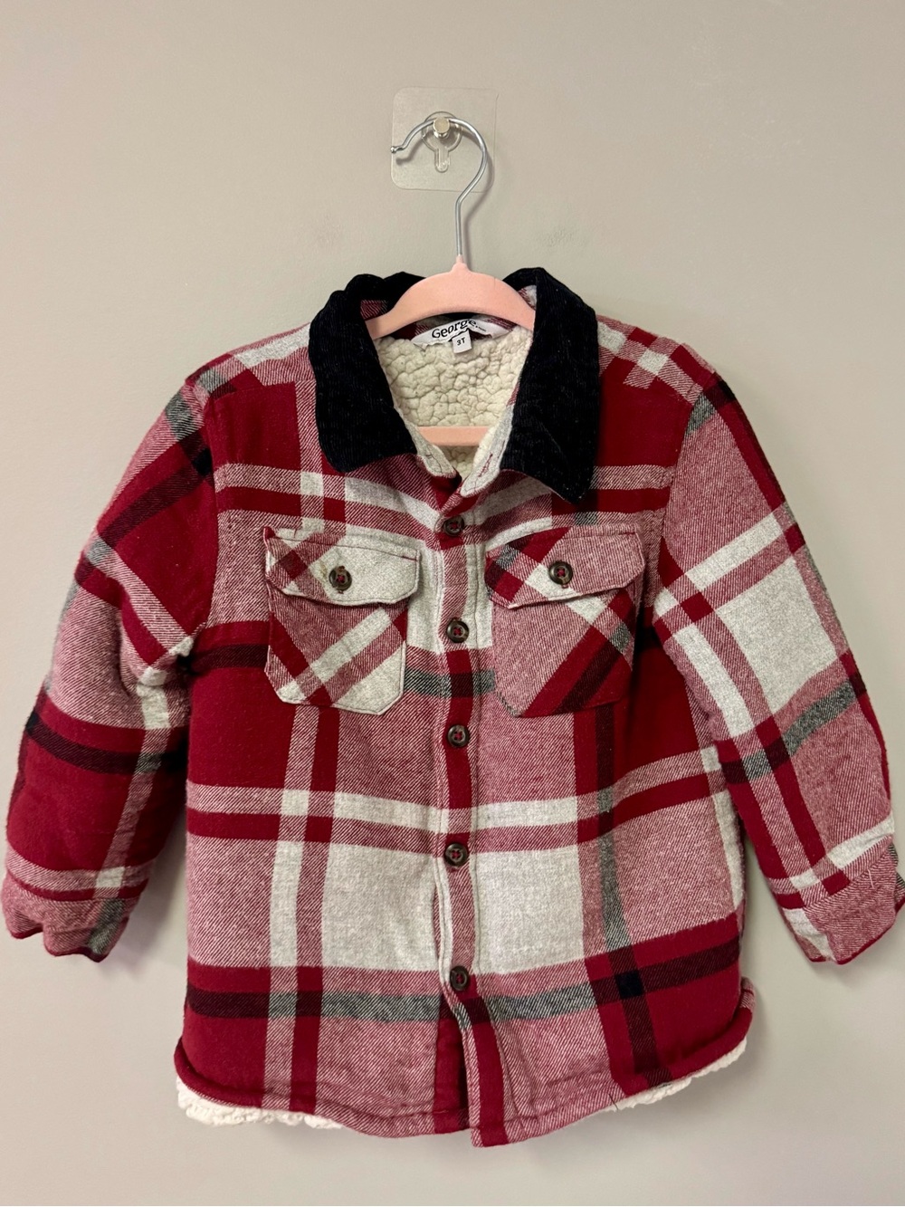 George Red Plaid Sherpa-Lined Button-Front Shirt Jacket